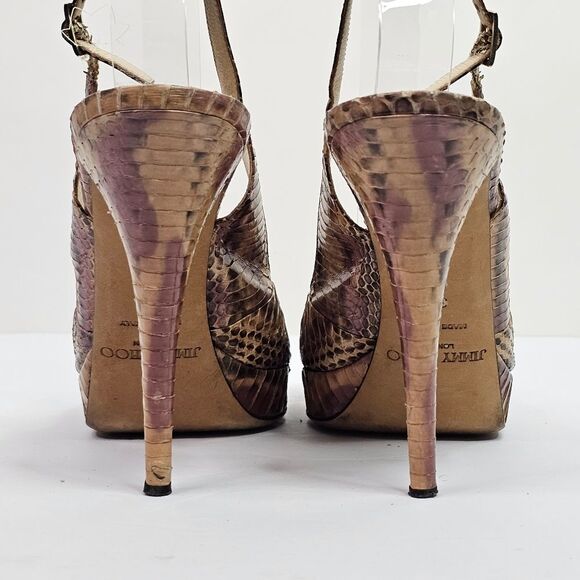 Jimmy Choo Julie Python Leather Open Toe Slingback Platform Sandals - Picture 10 of 12